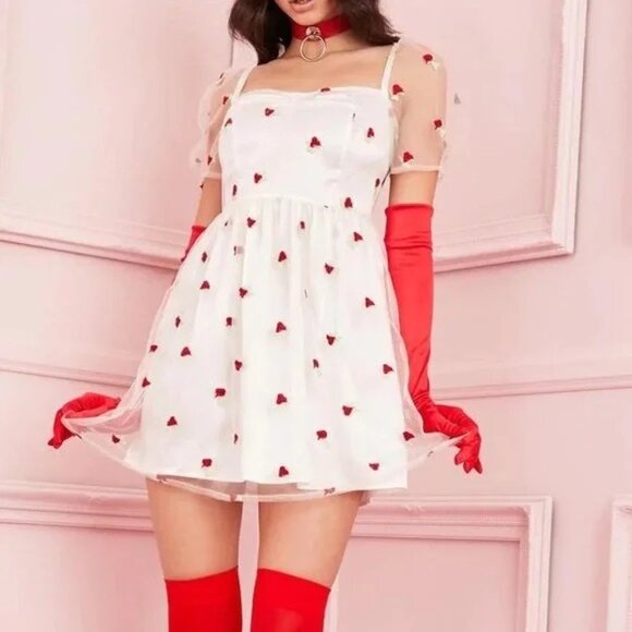 Sugar Thrillz FOREVER YOURS White Embroidered Rose Babydoll Dress Sz S - Picture 3 of 8